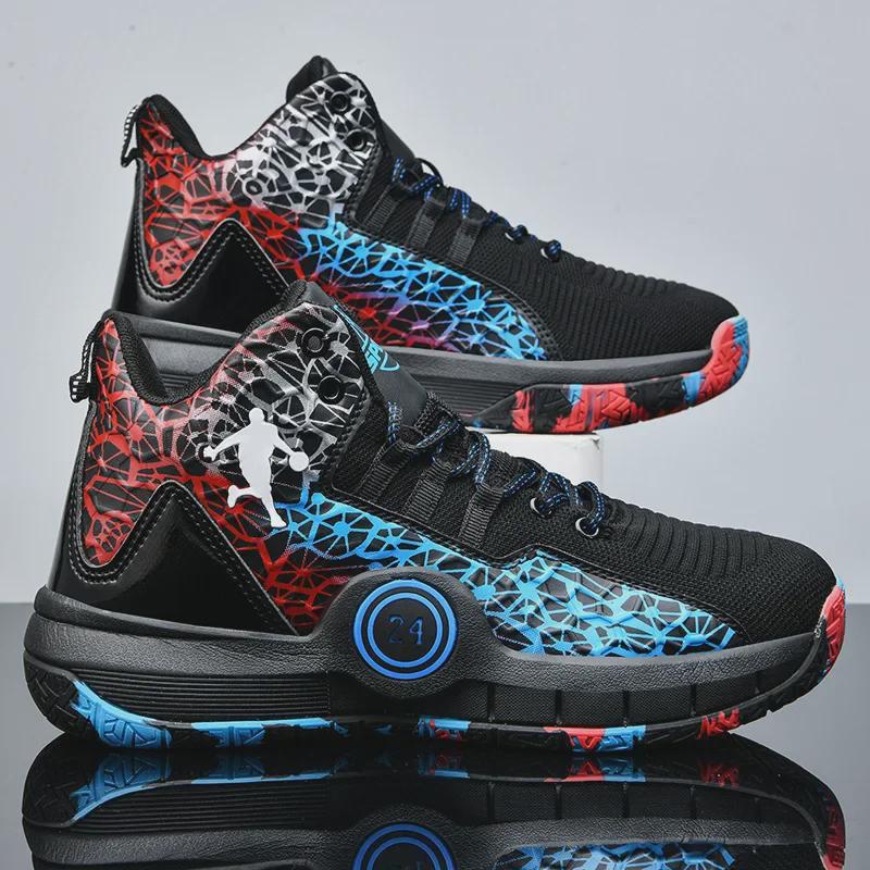 "Yushuai 14 High-Top Basketball Shoes, Wear-Resistant, Unisex, White/Blue/Pink, Ideal for Autumn/Winter and Cement Floors"