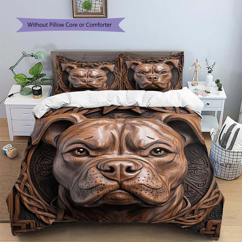 Vintage Pitbull Pattern Bedding Home Decoration Birthday Gift (1 * duvet cover + 2 * pillowcase, without core)