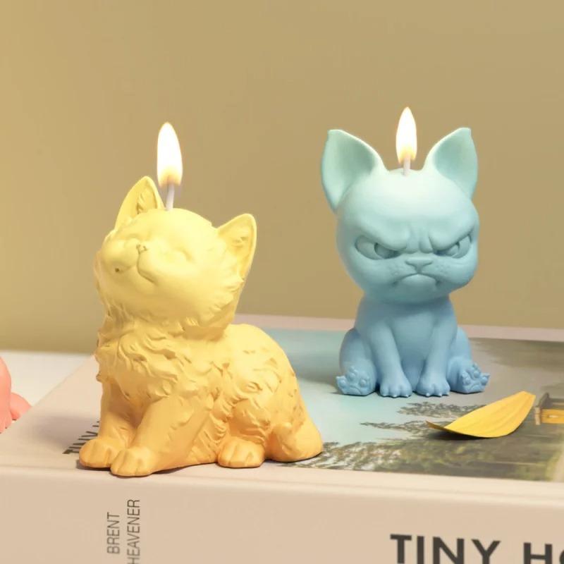 3D Cat Dog Candle Silicone Mold Multiple Cute Animals Shape Aromatherapy Soap Resin Molds Cake Decor Candy Chocolate Baking Tool