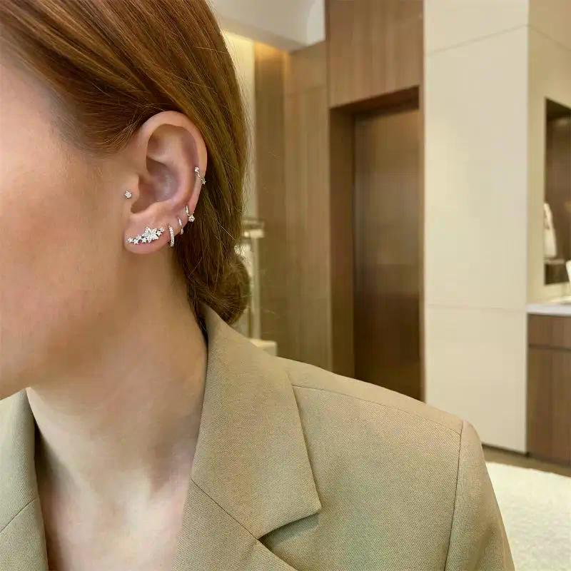 2Pcs Shiny Star Zircon Stud Earrings For Women Silver Color Cartilage Tragus Helix Ear Piercing Jewelry Accessory Gifts