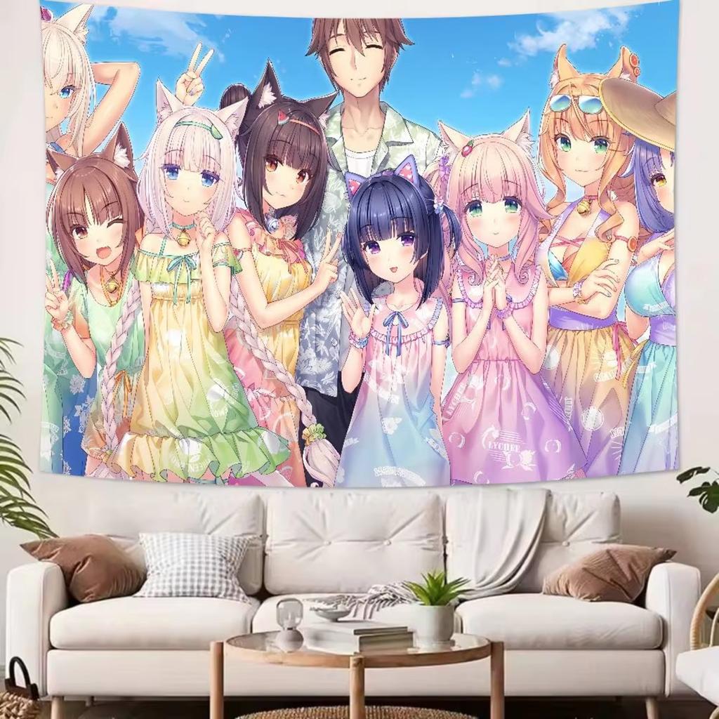 Kawaii HOT Girl Nekopara Tapestry Decoration Bedroom Dormitory Background Cloth Holiday Home Party Living Room Club Tapestry