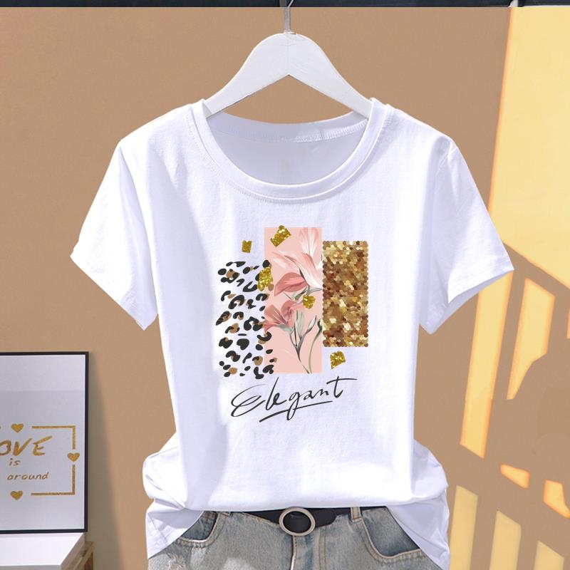 (Asian Size) Top O-neck Tee Fashion Print love style trend Casual Short Sleeve T-shirts T Graphic Female Women's Clothing