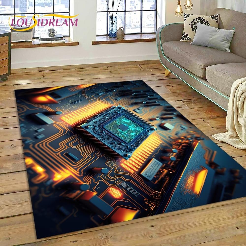 PCB Circuit Board 3D Chip CPU Rug Carpet for Living Room Bedroom Home Decor,Floor Mat Non-slip Decoration for Sofa Doormat Gift