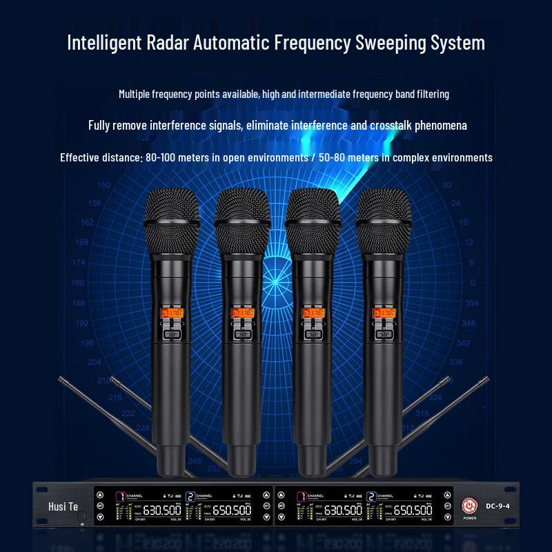 HUSITE DC-9-4 Professional Wireless Quad Headset Microphone System (CN Version)