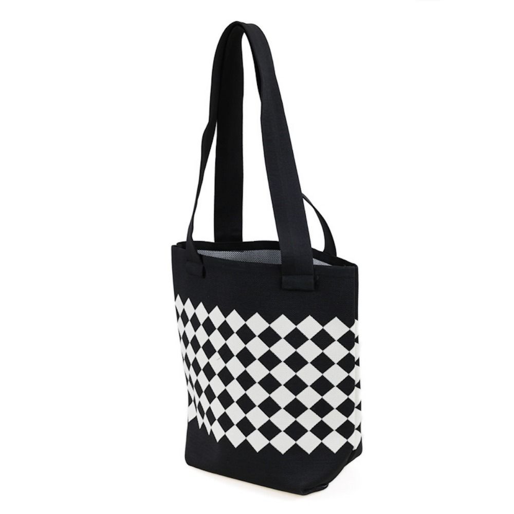 Rhombus Knitted Knitted Shoulder Bag Comfortable Handle Plaid Women's Handbag Portable Large Capacity Crochet Tote Bag Outing
