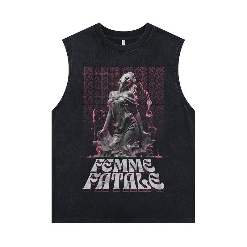 European And American High Street Printed Vest Washed Retro Oversize Casual Sleeveless T-Shirt For Men And Women