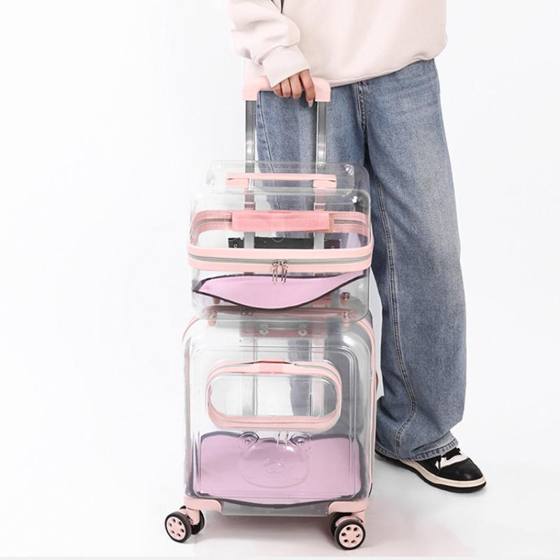 Portable Cat Bag 2 Layers Design for Outdoor Pet Trolley Case Transparent Panoramic Transport Cage Multifunctional Cat Handbag