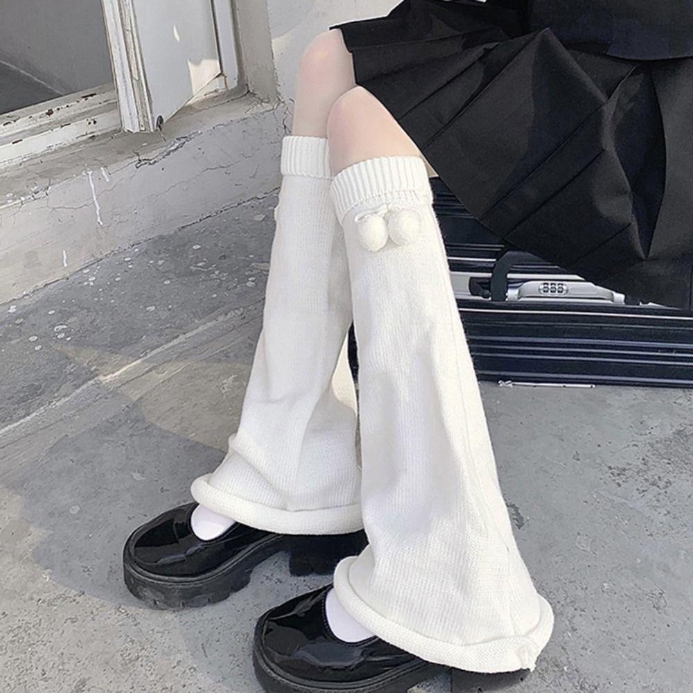 Plush Balls Leg Warmers Women Bowknot Lolita Leg Warmer Trendy Knitted Leg Covers  Girls