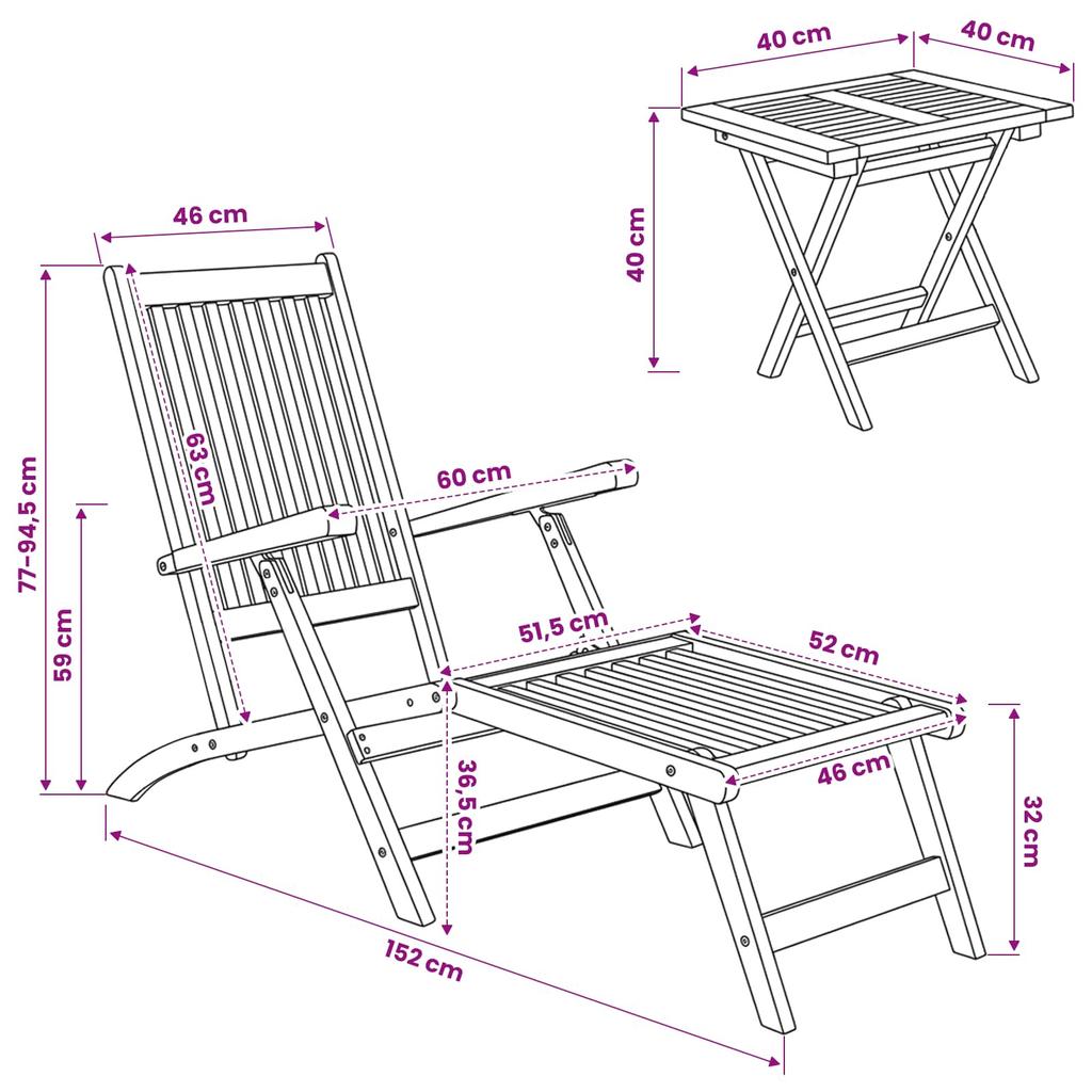Folding Deck Chair with Table Natural Solid Teak Wood
