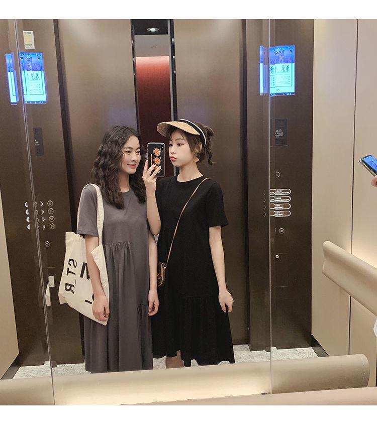 Trendy Maternity Summer Dress: Loose, Irregular Mid-Length, Short Sleeve