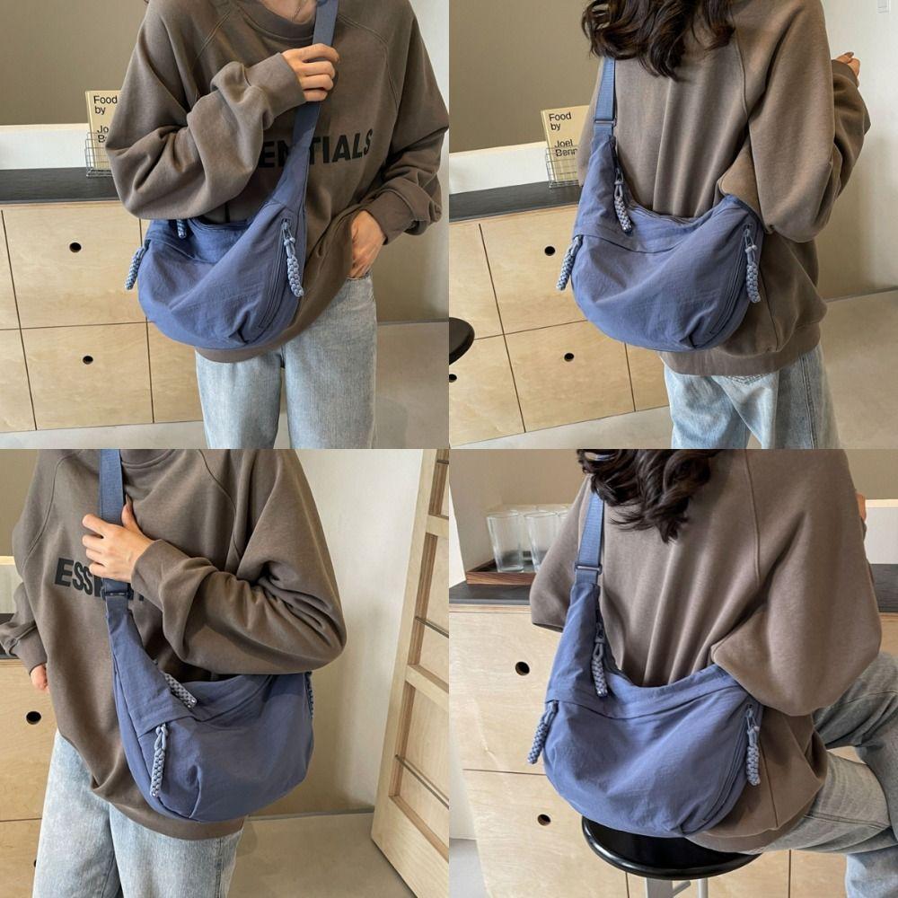 New Canvas Crossbody Bags Korean Simplified Lightweight Shoulder Bag Solid Color Large Capacity Dumpling Bag Women