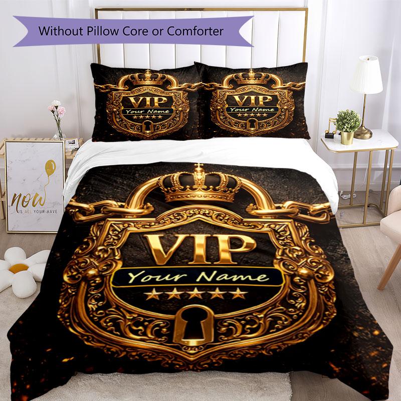 3PC Custom Name VIP Emblem Bedding Set Duvet Cover Closure Includes 1 Duvet Cover & 2 Pillowcases for Bedroom