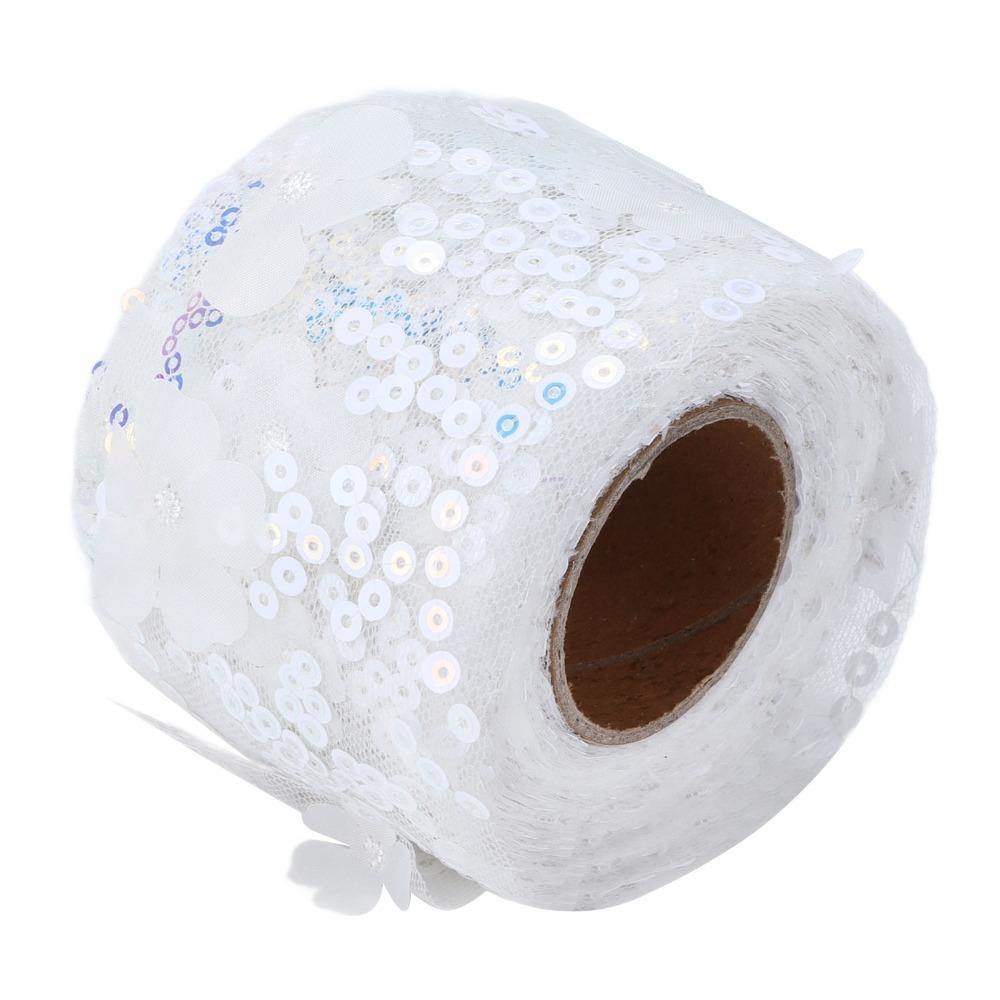 1pcs 6cm Width Sequin Ribbon Webbing Polyester Material Embroidered Sheer Ribbon  For DIY Crafts белый