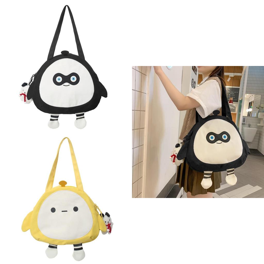 Cartoon Egg Waffle Canvas Bag Large Capacity Cute Street Style Tote Bag Black Yellow