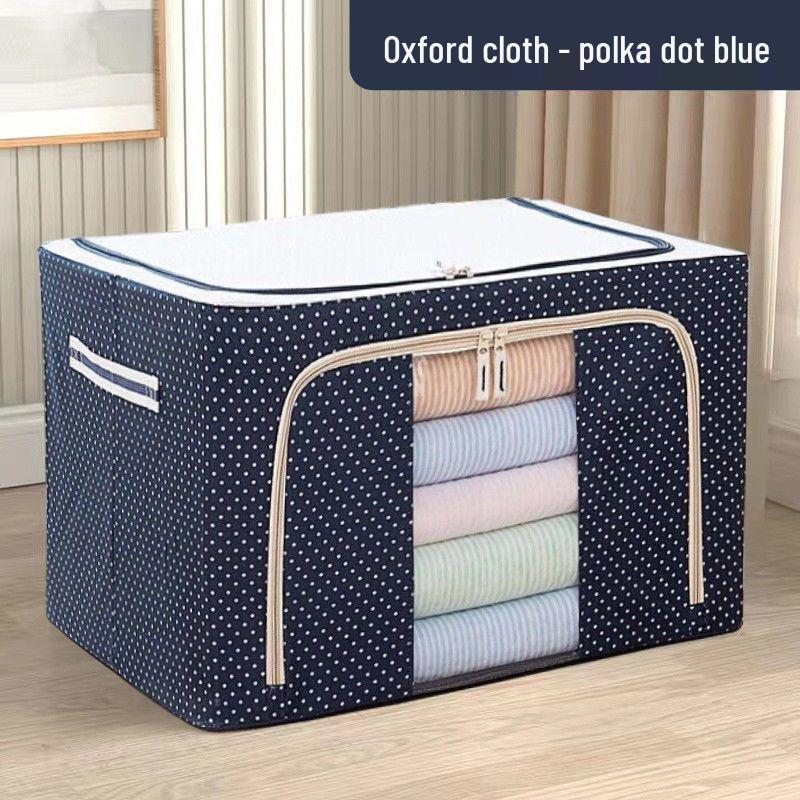 Large Storage Box, Thickened Oxford Cloth, Foldable Steel Frame, Double Opening, Waterproof Fabric, Quilt Organizer