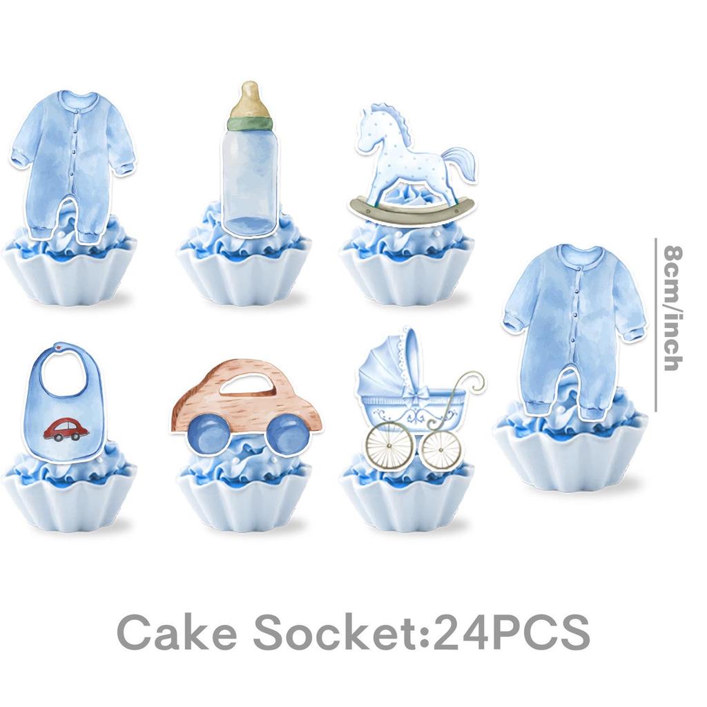 Blue Watercolor Little Boy Birthday Party Disposable Tableware Set: Plates, Cups, Napkins