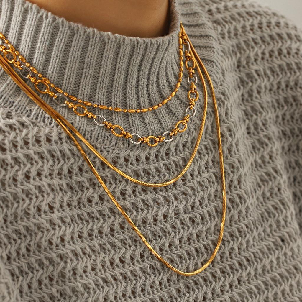 Euro-American Style Stainless Steel Necklace, Light Luxury High-end Layered Jewelry, Fashionable Versatile Clavicle Chain