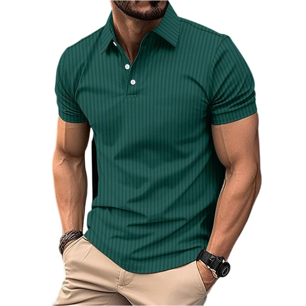Men's Summer Sports Fitness Casual Vertical-striped Short-sleeved  Shirt