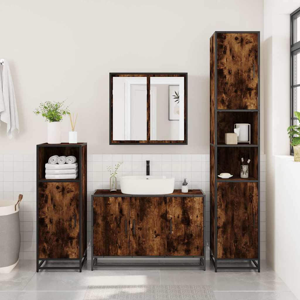 2 piece bathroom furniture set smoked oak wood based material