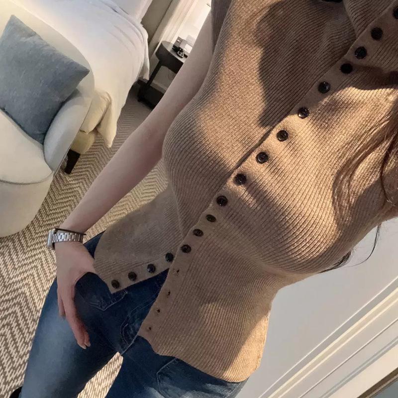 Korean Dongdaemun New Arrival: Feminine High-Neck Sleeveless Knitted T-Shirt