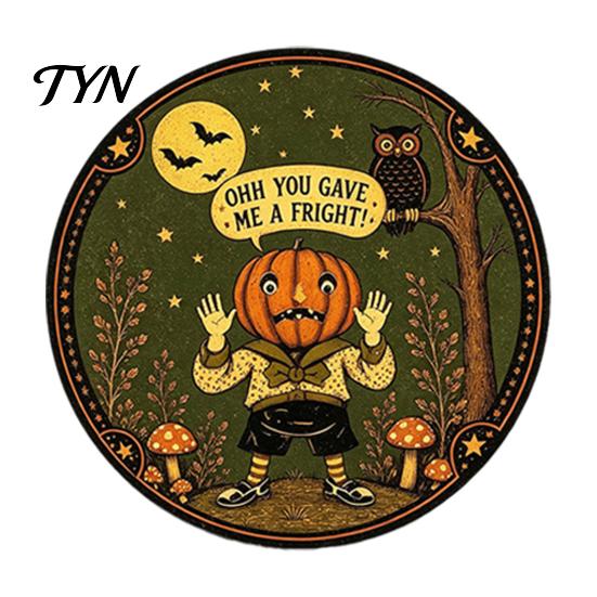 Halloween Home Decoration Retro Wall Sign, Round Metal Decorative Vintage Style Plaque Rustic Art Decor for Living Room Party Signs