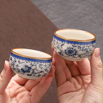 Ceramic Teacup Set 6pcs Kung Fu Tea Set Ru Kiln Qinghua Chinese Tea Table Tea Accessories