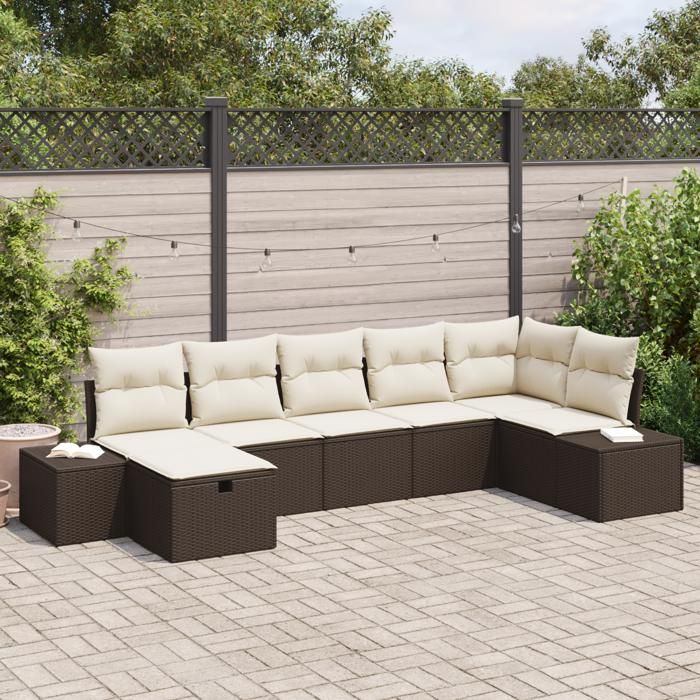 VidaXL Ensemble de canapé de jardin 7 pièces avec coussins en rotin poly marron 3360729