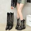 Luxury Embroidery Pointed Toe Western Cowboy Boots Women Winter V Pants Tube Long Boots for Women Chunky Heels High Knight Boots