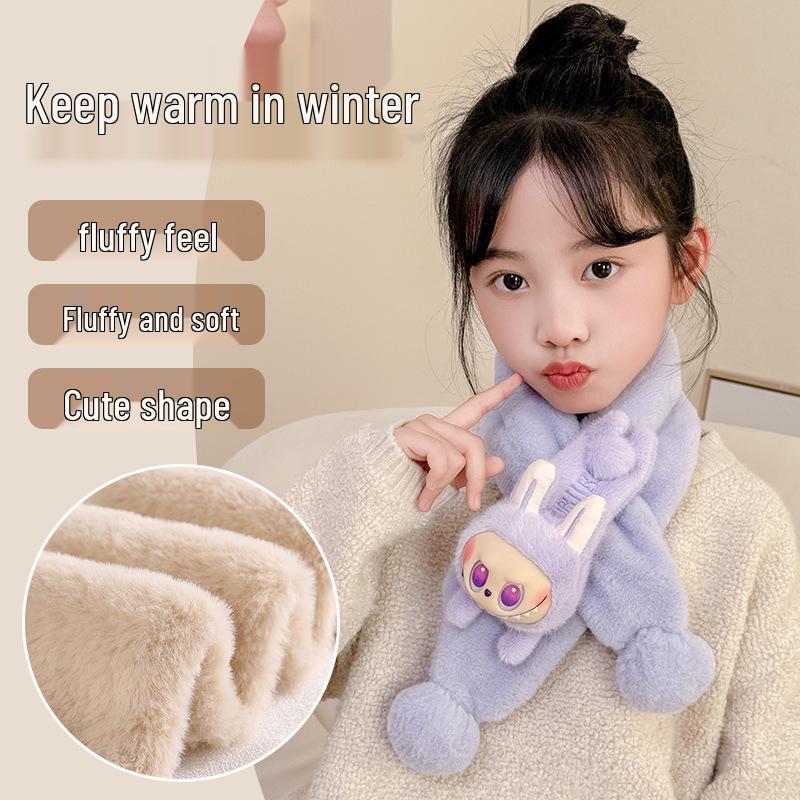 Toddler Christmas Red Scarf - Cute Cartoon Bear, Plush Imitation Rabbit Fur, Thick & Warm Neck Warmer