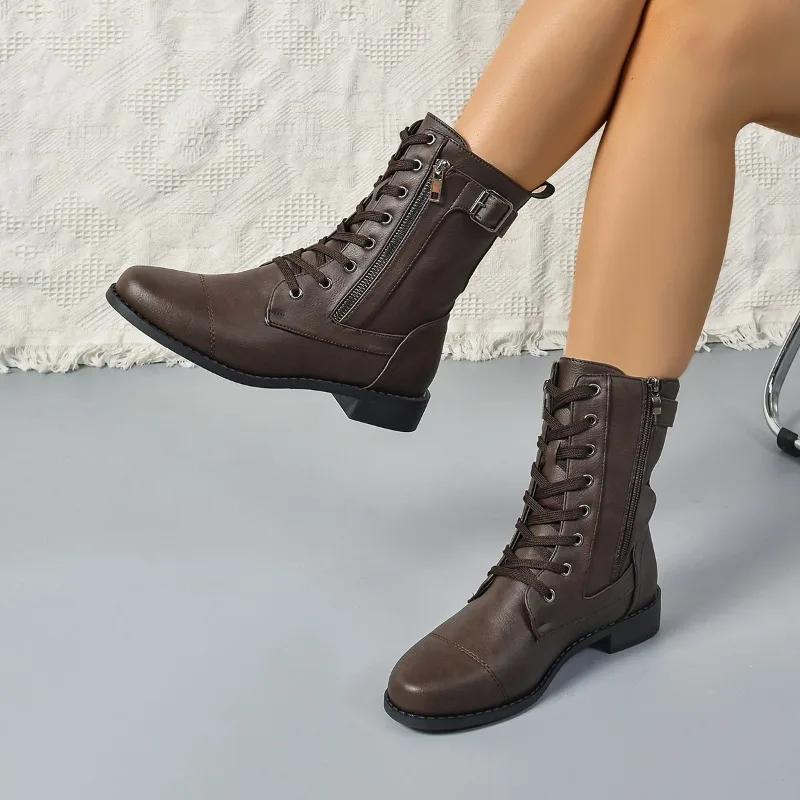 Fashion 2025 Hot Sale Ladies Shoes Mid-Calf Women's Boots Fashion Side Zipper Modern Boots Women New Lace-up Plus Size Shoes for Women