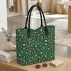  Green Floral Print Canvas Tote Bag Daily Use Casual Shoulder Bag for Women Lightweight Handbag