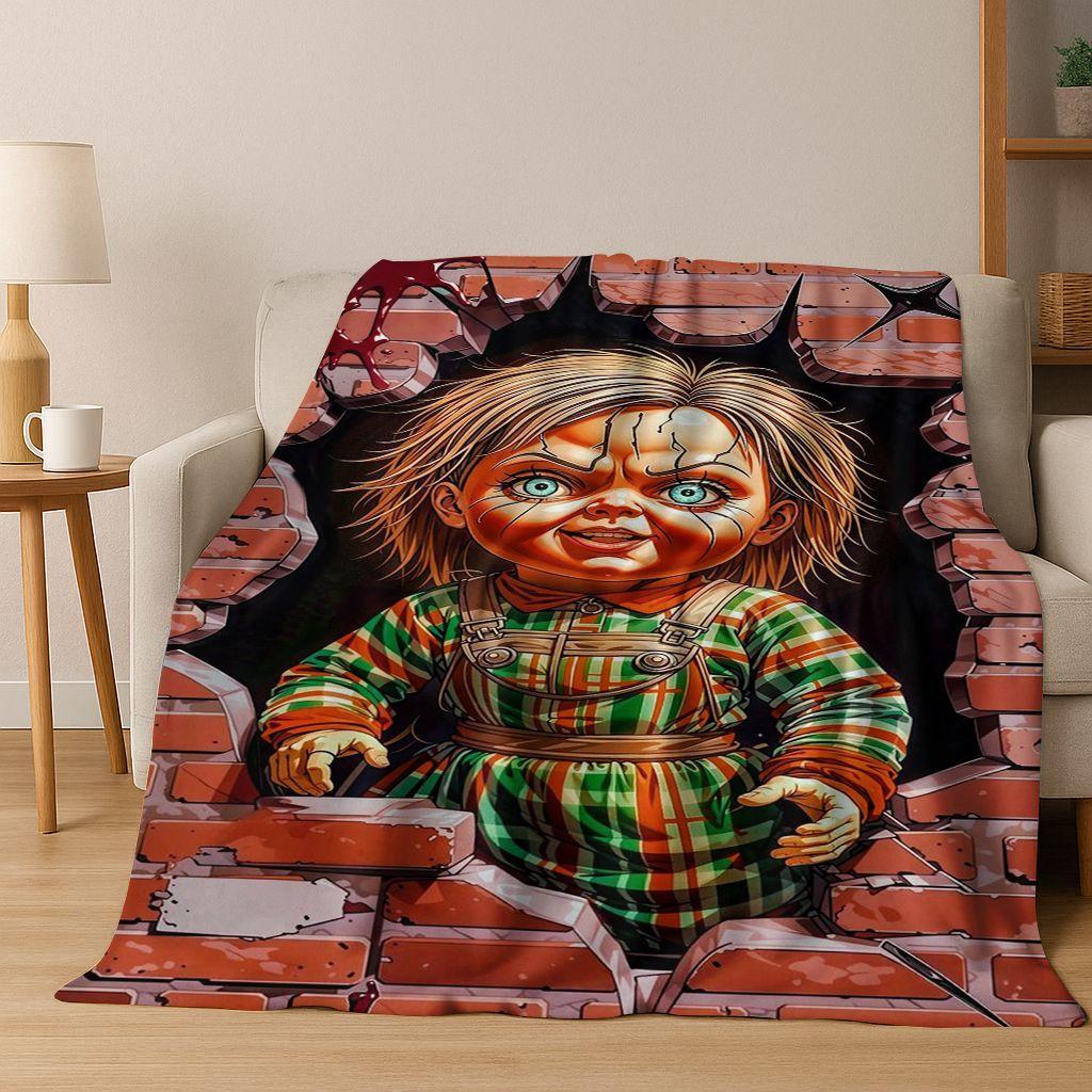Horror Chucky Pennywise Clown Halloween Saw Freddy Krueger Flannel Blanket Soft Warm Blanket for Bedroom Living Room Bed Picnic