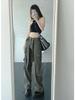 2024 Women's Retro Multi-Pocket Distressed Work Pants: Street-Style Slimming Straight Leg Long Trousers