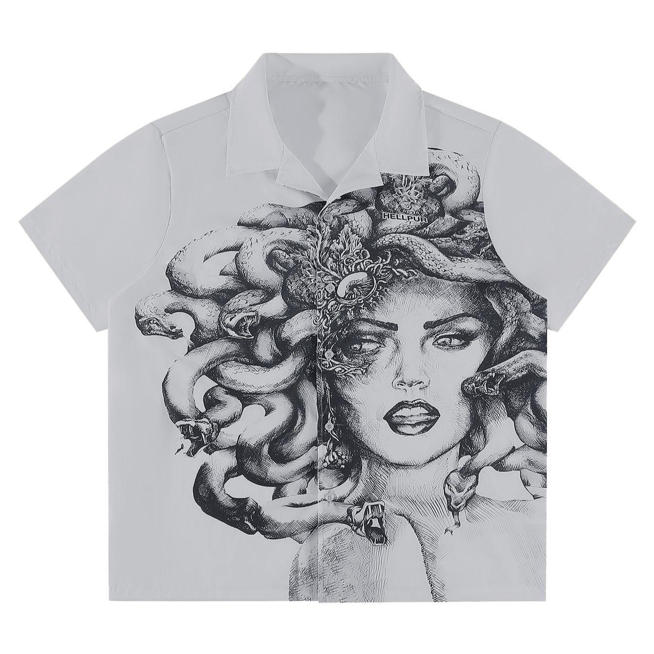 

Greek Mythology Medusa Graphic Button Up Shirts XL сірий