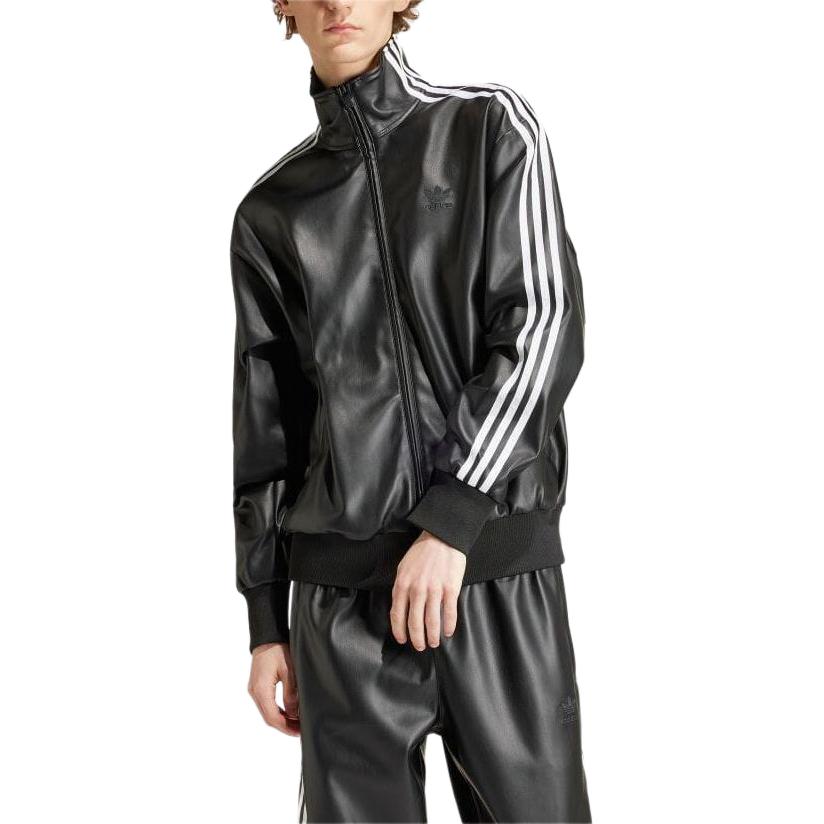 adidas Originals Adicolor Series Striped Logo Print Zip-Up Collar Fitted Long Sleeve Jacket Men Jacket Black IZ4033