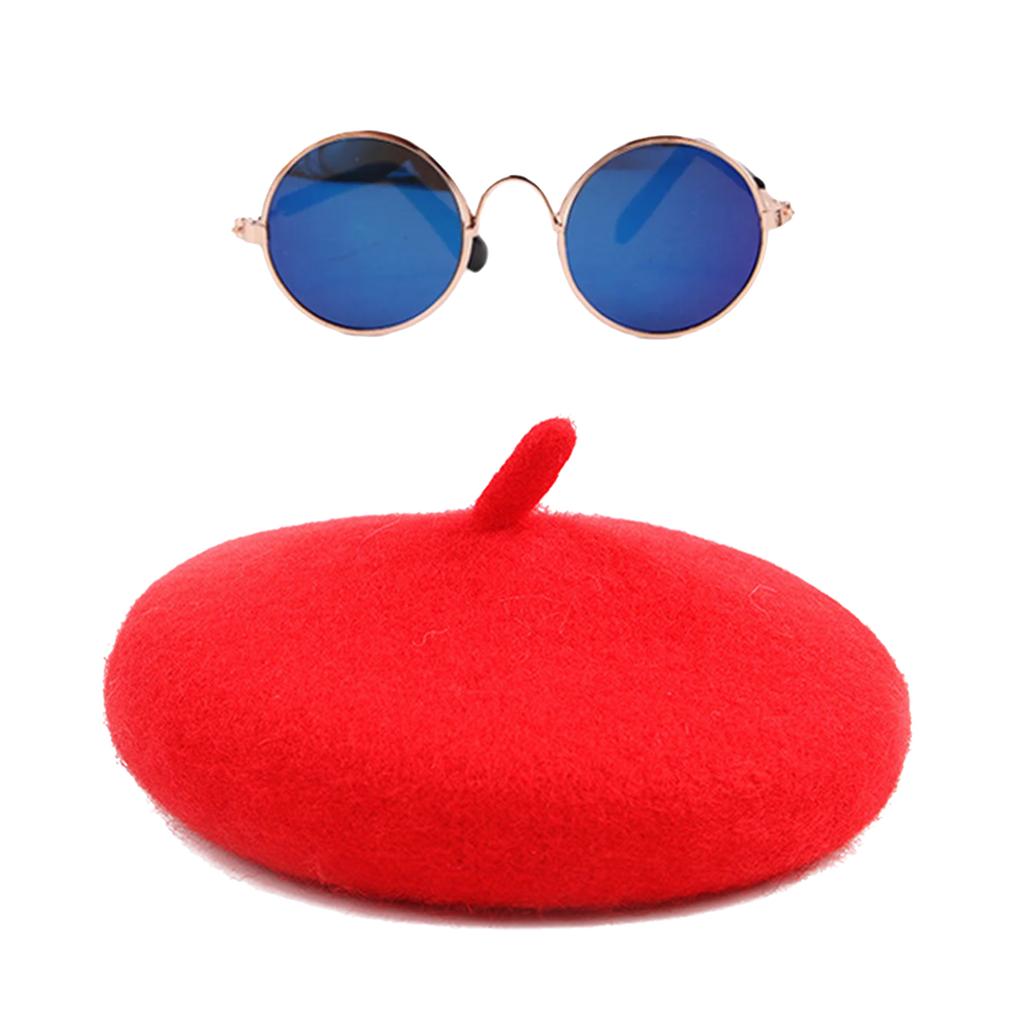 Pet Beret Hat and Sunglasses Set for Halloween Cosplay Party Fashion Costume Accessories for Cats and Dogs Comfortable