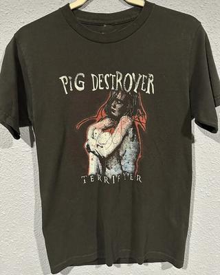 T-shirt en coton à manches courtes et col rond pour homme et femme Années 90 Pig Destroyer Terri Fye