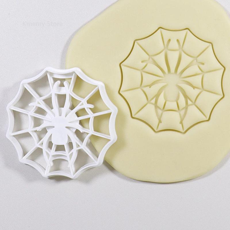 2/1 Stück Halloween Spinnennetz 3D Keksausstecher Cartoon Spinne Plastik Pressbarer Keksstempel Schokoladenform Kuchen Dekoration Werkzeuge
