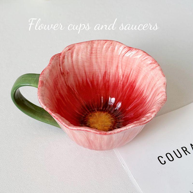 Modern Artificial Flower Shape Ceramic Coffee Cup Exquisite Afternoon Tea Dessert Tea Cup Couple Mug Office Mug Home Decoration