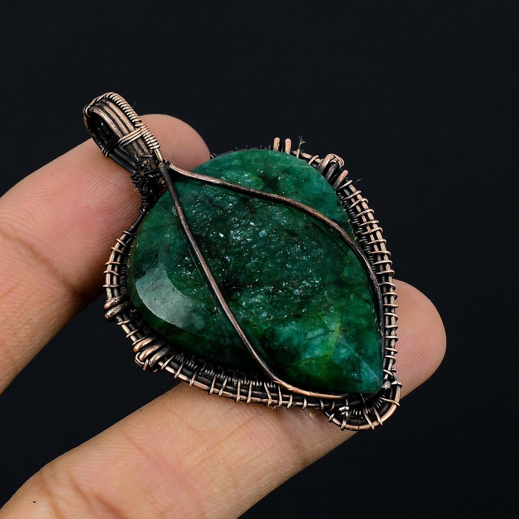 Emerald Pendant, 999 Copper Wire Wrapped Pendant Gemstone Jewelry, Handmade Pendant Amazing Jewelry, Gift For Her