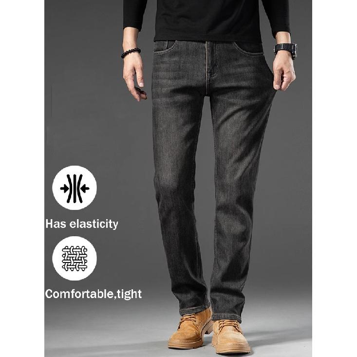 Spring And Autumn Winter New Men'S Plush/Regular Jeans Slimming Straight Stretch Business Versatile Long Pants