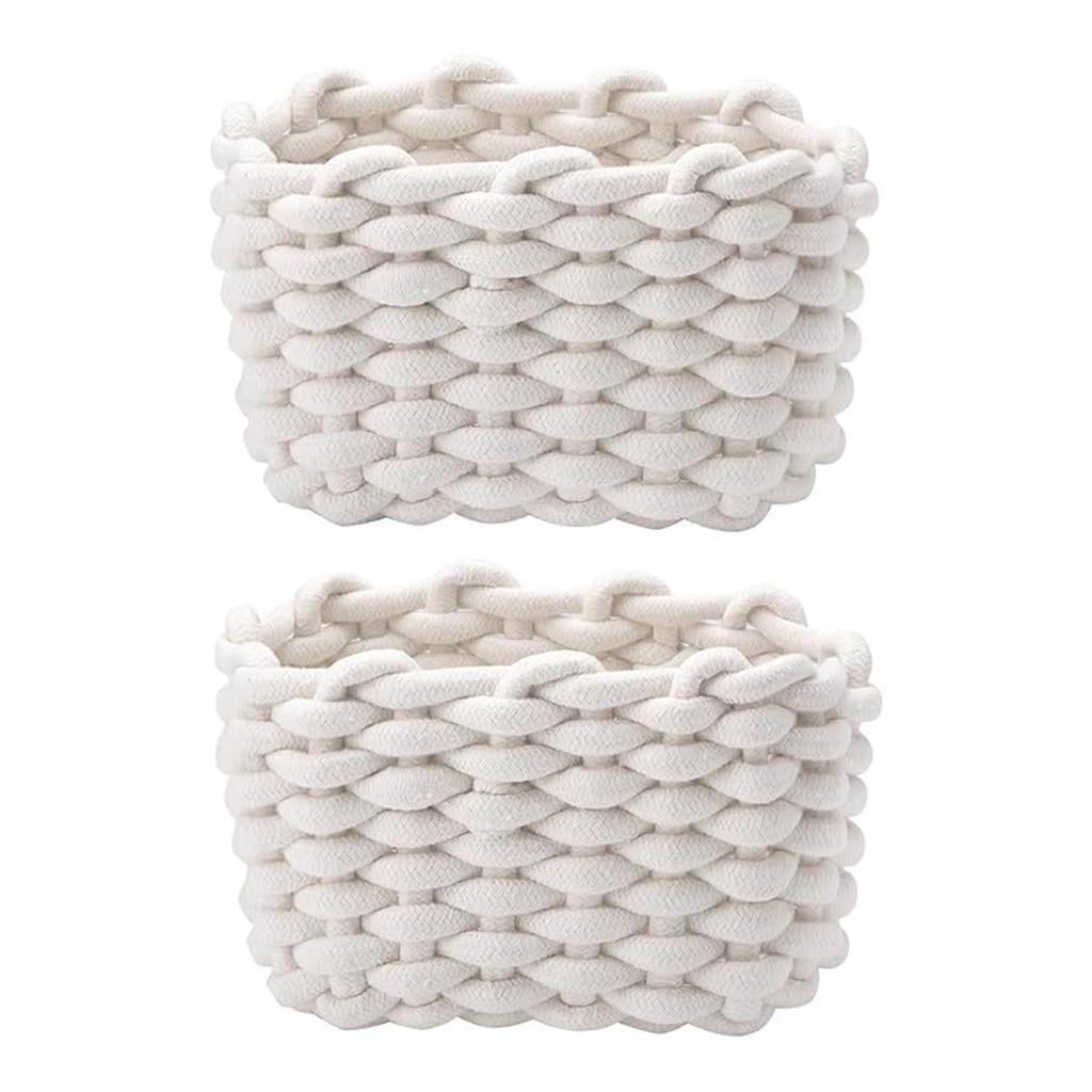 Set Of 2 Cotton Rope Woven Basket Set Soft Textured Storage Solution For Toy Magazines Bathroom Essential