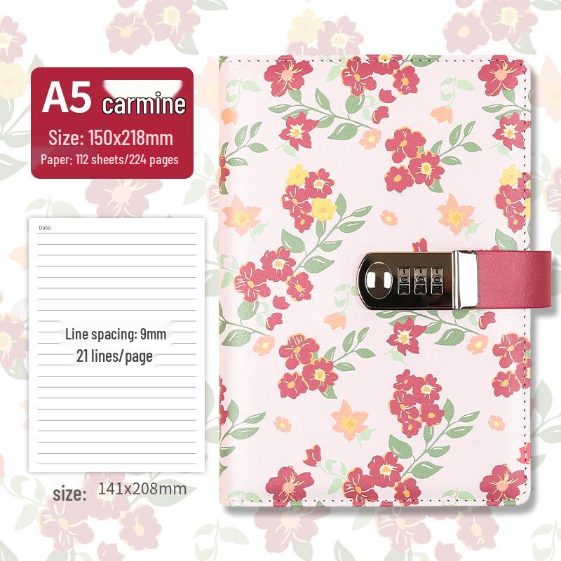 Floral Password Notebook: Leather Lock Diary for Students, Gift-Ready Lined Journal