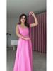 2025 Summer European & American Sleeveless French Low-Cut Belted Long Dress for Women