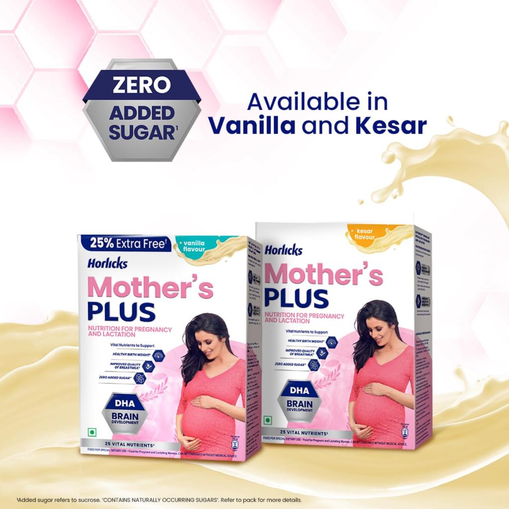 Horlicks Mother’s Plus Health Drink for Pregnancy & Lactation, Protein-Rich, No Added Sugar, Vanilla, 200g Refill Pack