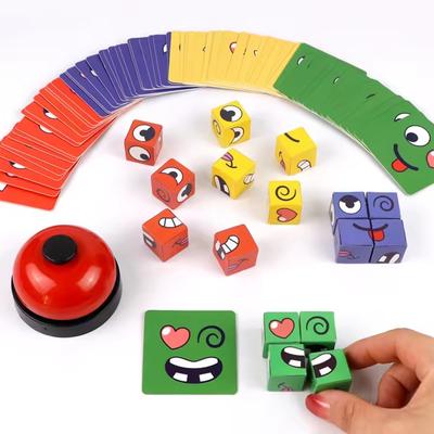 Quebra-cabeça de expressão de mudança de rosto infantil Blocos de construção Cubo Montessori Jogo de mesa Brinquedos educativos iniciais para presentes infantis