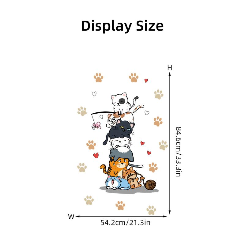 1Pc Cute Cats And Cat Paw Prints Stacked Together Wall Stickers For Kids Room Bedroom Wall Decals Home Decor