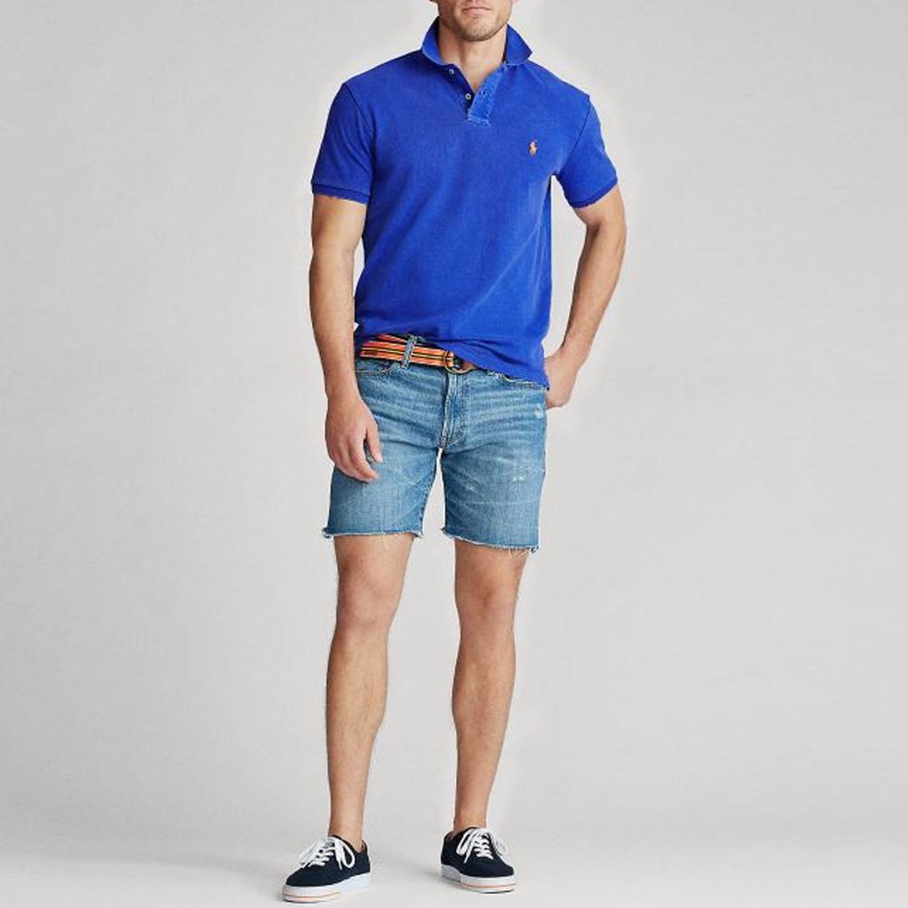 Polo Ralph Lauren Solid Color Logo Embroidered Slim Fit Casual Short Sleeve Polo Shirt Men Tops Blue 710670136-044