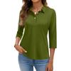 Women's Fashion Casual Lapel Short 3/4 Sleeve Color Shirt Women's Button Up Tops