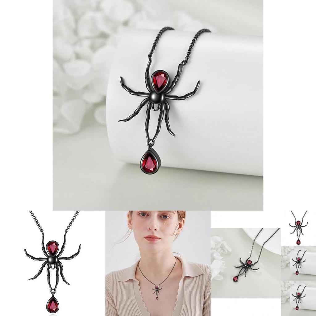 Gothic Style Black Spider Pendant Necklace For Women Fashionable Statement Jewelry